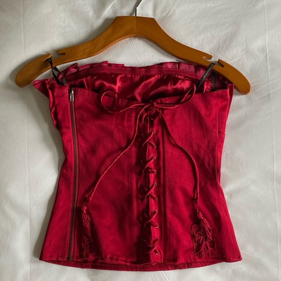 ❌❌❌SOLD ❌❌❌ 
NWOT Bebe Deep Red 💯% Silk Bustier Corset XS - Picture 4 of 8